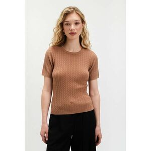 Pulover cu model torsade si maneci scurte - Maro deschis imagine