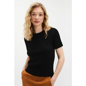 Pulover cu model torsade si maneci scurte - Negru imagine