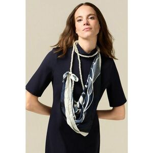 Rochie scurta cu maneci scurte - Alb optic/Bleumarin imagine
