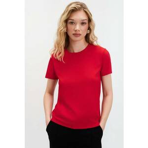 Tricou lejer cu decolteu la baza gatului - Rosu vermillion imagine