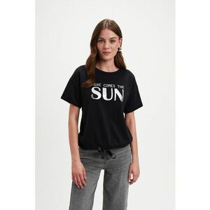 Tricou cu imprimeu text si terminatie ajustabila - Alb/Negru imagine