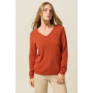 Pulover slim fit cu decolteu in V - Portocaliu inchis imagine