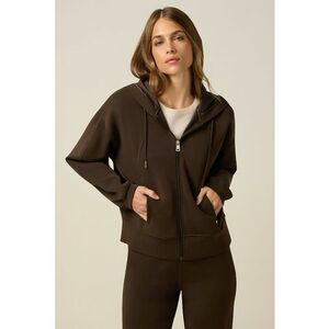 Hanorac regular fit cu fermoar - Maro inchis imagine
