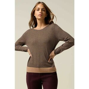 Pulover din amestec de lana cu model in dungi si mansete cu slit - Negru/Maro imagine