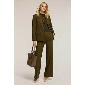 Pantaloni uni relaxed fit cu pense - Kaki inchis imagine