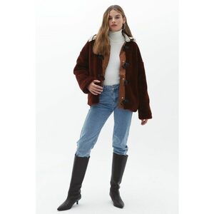 Palton scurt din blana shearling - Rosu inchis imagine