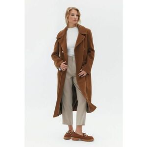 Palton din amestec de lana si casmir - Caramel imagine