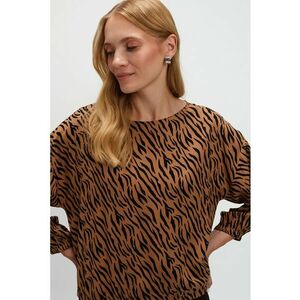 Bluza cu animal print cu maneci cazute - Negru/Caramel imagine