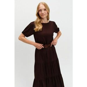 Rochie evazata cu maneci scurte - Maro cognac imagine