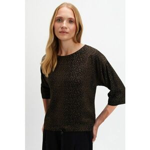 Bluza cu animal print si maneci 3/4 - Negru/Maro imagine