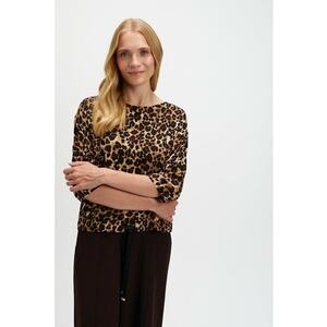 Bluza cu animal print si maneci 3/4 - Maro/Bej imagine
