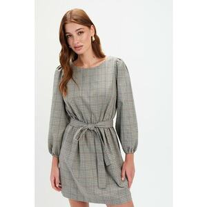 Rochie cu model si maneci bufante - Gri/Bleumarin imagine