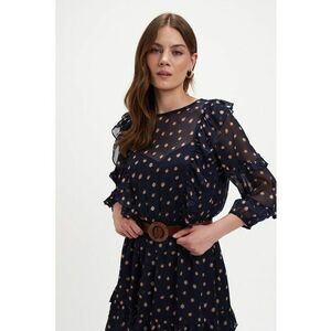 Rochie cu imprimeu si maneci lungi - Roz somon/Bleumarin imagine