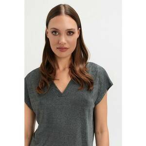 Bluza cu decolteu in V si maneci scurte - Alb/Negru imagine