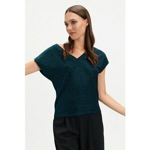 Bluza cu decolteu in V si maneci scurte - Verde padure imagine