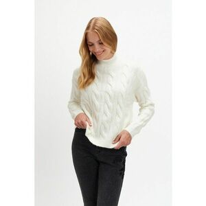 Pulover cu guler inalt si design cu torsade - Alb imagine