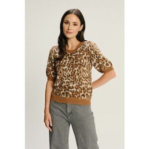 Pulover cu maneci scurte si animal print - Maro/Crem imagine