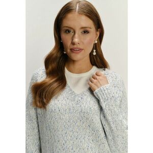 Pulover regular fit cu decoltey in V - Albastru deschis melange imagine
