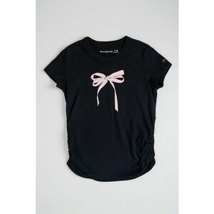 Tricou cu imprimeu si insertie elastica laterala - Negru/Roz imagine