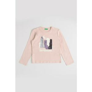 Bluza cu decolteu rotund si paiete - Roz prafuit/Argintiu imagine