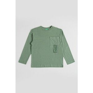 Bluza din bumbac cu decolteu rotund si buzunar pe piept - Verde imagine