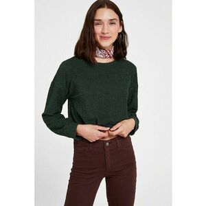 Pulover crop cu decolteu rotund - Verde padure imagine