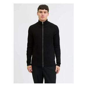 Cardigan barbati cu fermoar si guler inalt - Regular fit - Negru - Negru imagine