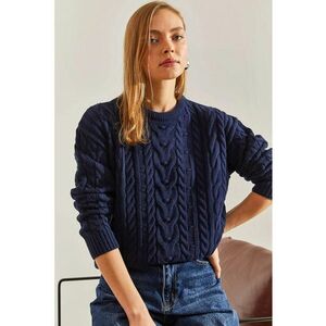 Pulover dama - guler rotund - texturat - bleumarin - tricot - imagine