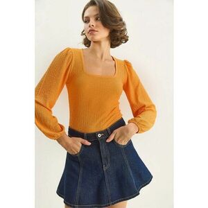 Camasa texturata HiCCUP Slim Fit - guler patrat - portocaliu aprins - jerseu imagine