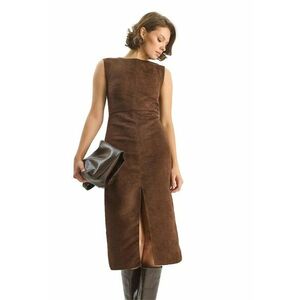 Rochie midi HiCCUP - imitatie de piele intoarsa - maro - jerseu imagine