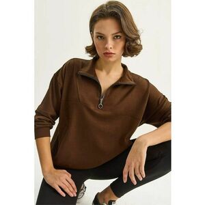 Bluza dama - HiCCUP - tricotat cu guler cu fermoar - Relaxed Fit - maro moca inchis - textil imagine