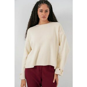 Pulovere - Femei - Pulover BDART supradimensionat texturat tricotat cu detalii cu nasturi - Fildes Natural - imagine