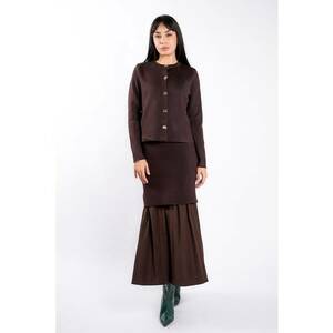 Rochie tricot cu pliseuri si jacheta asortata - Maro imagine