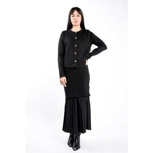 Rochie tricot cu pliseuri si jacheta asortata Black - Negru imagine