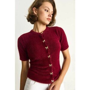 Cardigane - Femei - LUCCI Butterfly Buttoned Cardigan - Rosu Burgund - imagine