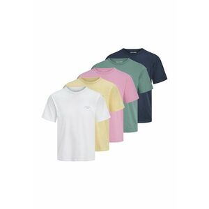Set de tricouri din bumbac organic cu decolteu la baza gatului - 5 piese - Roz deschis/Verde aquamarin/Bleumarin imagine
