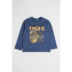 Bluza din bumbac cu imprimeu grafic si model text - Albastru prafuit/Portocaliu pal imagine
