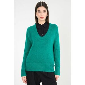 Pulover din amestec de mohair cu decolteu amplu - Verde aquamarin imagine