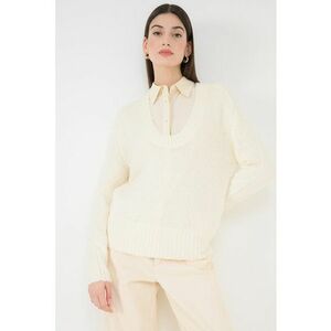 Pulover din amestec de mohair cu decolteu amplu - Alb fildes imagine