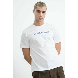 Tricou din bumbac cu design text - Alb/Albastru lavanda/Bleumarin imagine