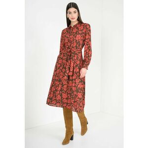 Rochie cu guler clasic si model floral - Rosu inchis/Negru stins imagine