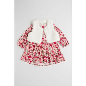 Set de rochie cu model floral si vesta de blana sintetica - 2 piese - Alb/Alb fildes/Fucsia imagine