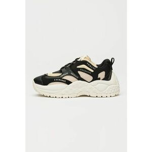 Pantofi sport de piele ecologica si material textil - Negru/Bej imagine