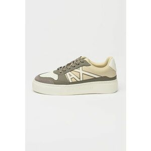 Pantofi sport de piele ecologica cu garnituri de piele intoarsa - Alb/Maro taupe/Maro nisip imagine
