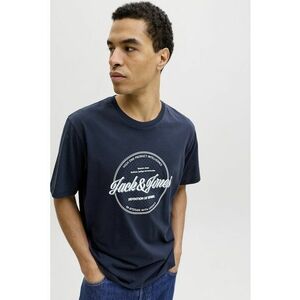 Tricou din bumbac organic cu decolteu la baza gatului - Bleumarin imagine