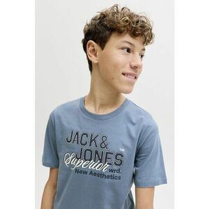 Tricou din bumbac organic cu imprimeu logo - Albastru prafuit imagine