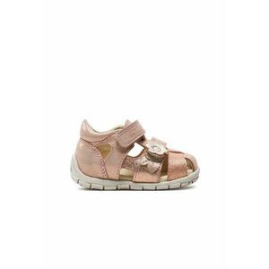 Sandale din piele cu inchidere velcro si aplicatie cu model florala - Roz imagine