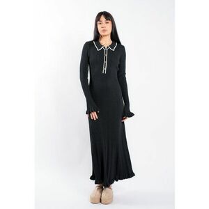 Rochie midi Black cu guler contrastant - Negru imagine