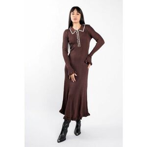 Rochie midi Brown cu guler contrastant - Maro imagine