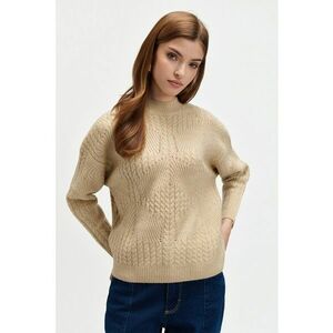 Pulover tricotat cu detalii perforate - Bej imagine